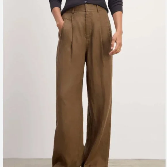 Everlane Way High Drape Linen Pant Cocoa 8 - Picture 1 of 6